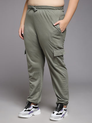 MKH Women Plus Size Green Fitness Track Pants