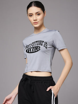 MKH Women Light Grey Stylish Workout & Gym T-Shirt