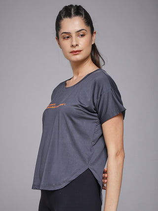 MKH Women Grey Lifestyle Typography Printed Round Neck Relaxed Fit T-Shirt