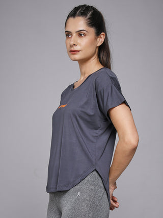 MKH Women Dark Grey Signature Everyday Comfort Printed T-Shirt