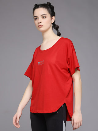 MKH Women Red Lightweight Fitness Training T-Shirt for Gym Sessions