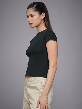 MKH Olive Textured Ribbed Short Sleeve Tee