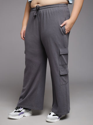 MKH Women Plus Size Grey Relaxed Fit Track Pants