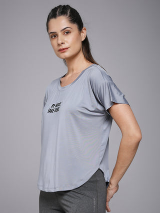 MKH Women Grey Statement Graphic Printed Casual T-Shirt