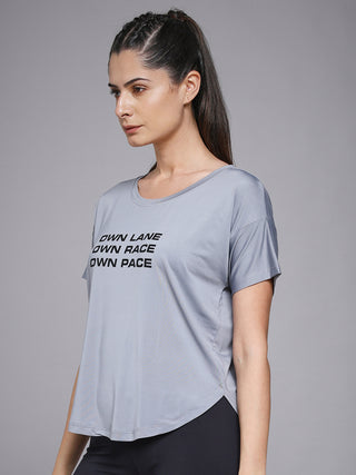 MKH Women Grey Relaxed Statement Typography Casual T-Shirt