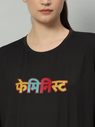 MKH Women Black Stretchable Training Wear T-Shirt for Outdoor Use