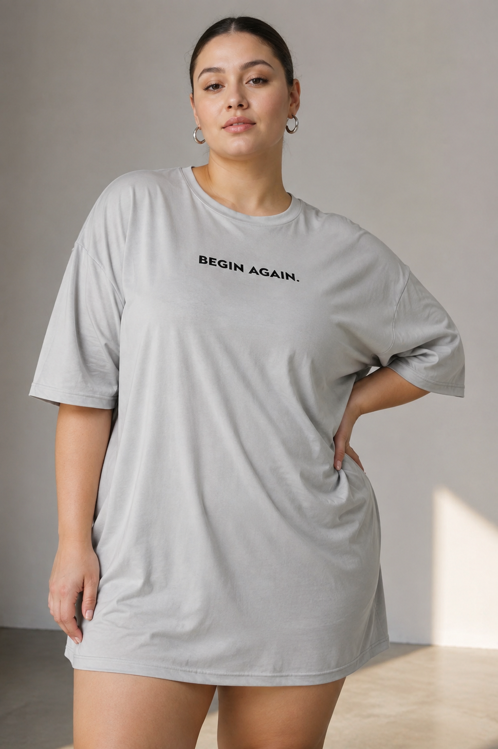 MKH Women Sand Grey Aero Flow Long Line Plus Size Tee – Smooth Texture & Breathable Design