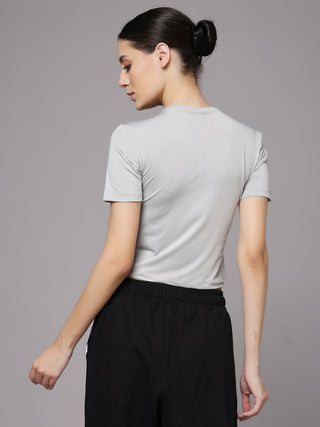 MKH Women Sand Grey Breathable Gym & Yoga T-Shirt