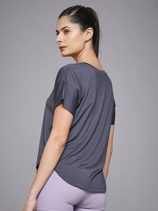 MKH Women Grey Daily Wear Elevated Essentials Typography Printed Relaxed Fit T-Shirt