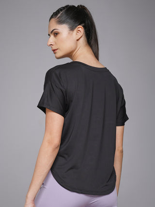 MKH Women Black Casual Lifestyle Typography T-Shirt