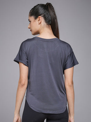 MKH Women Grey Lifestyle Typography Printed Round Neck Relaxed Fit T-Shirt