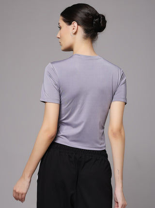 MKH Women Lavender Dri-FIT Typography Printed Gym T-Shirt