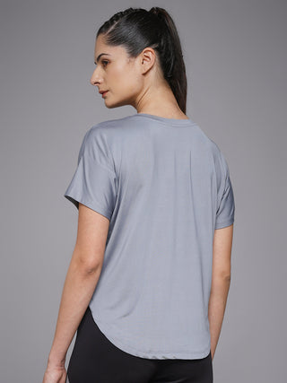 MKH Women Grey Graphic Typography Printed Round Neck Relaxed Fit T-Shirt