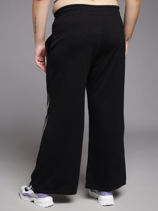 MKH Women Plus Size Black High Rise Wide Leg Track Pants