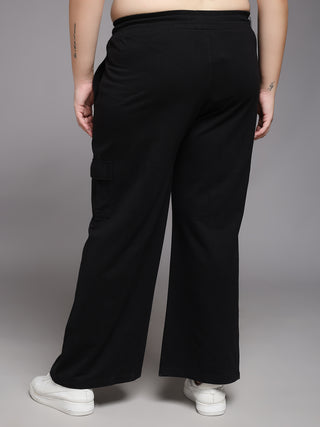 MKH Women Plus Size Black Running Track Pants