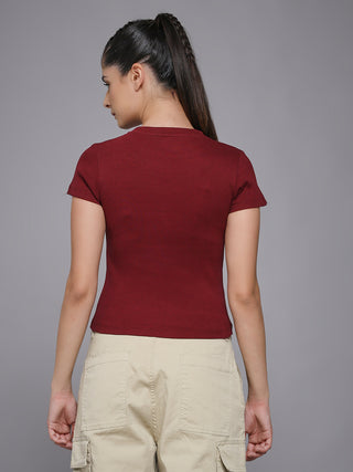 MKH Maroon Minimal Stretch Fit Ribbed T-Shirt