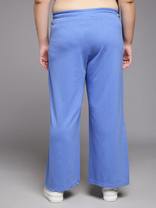 MKH Women Plus Size Blue Wide Leg Track Pants