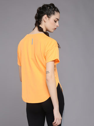 MKH Women Orange Stretchable Gym T-Shirt for Training and Activity