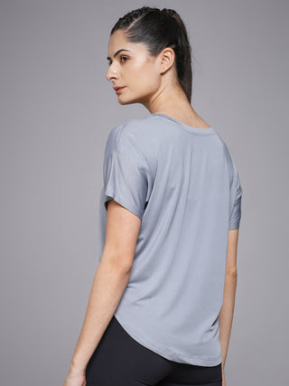 MKH Women Grey Essential Elevated Essentials Typography Printed Relaxed Fit T-Shirt
