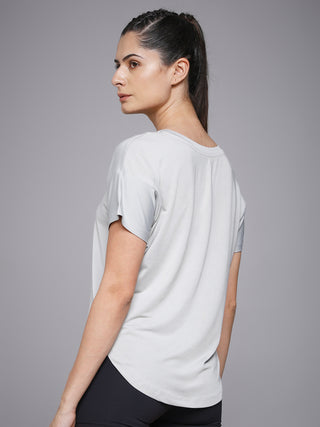 MKH Women Grey Trendy Relaxed Fit Graphic T-Shirt