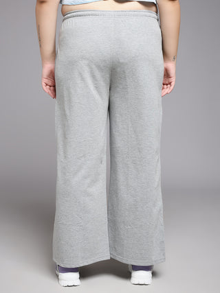 MKH Women Plus Size Grey Sports Wide Leg Track Pants
