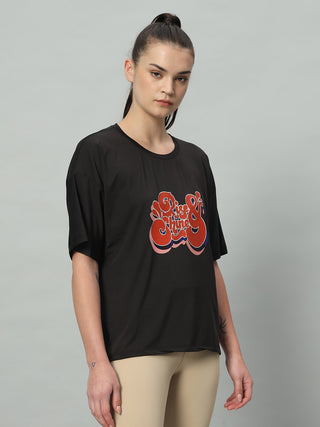 MKH Women Black Soft Comfort Fitness T-Shirt for Gym Training