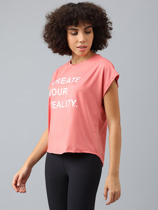 MKH Women Pink PowerTrack Active Gym T Shirt