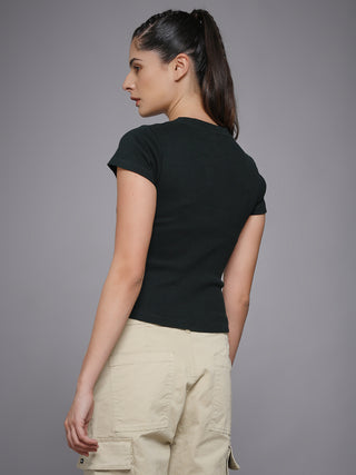 MKH Olive Textured Ribbed Short Sleeve Tee