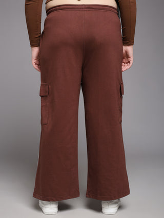 MKH Women Plus Size Brown Elastic Waist Track Pants