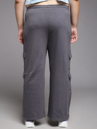 MKH Women Plus Size Grey Relaxed Fit Track Pants