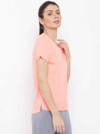 MKH Women Orange Breathable Gym Workout T-Shirt for Training Sessions