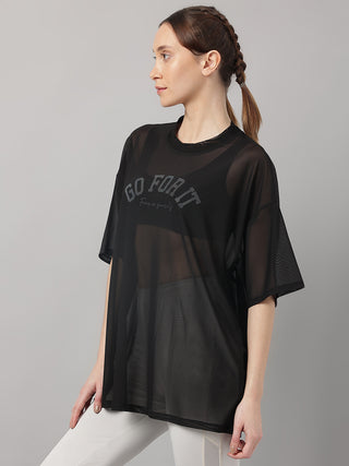 MKH Womens Oversized Black Mesh T Shirt