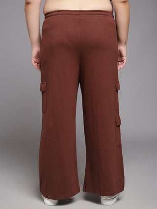 MKH Women Plus Size Brown Drawstring Lounge Pants