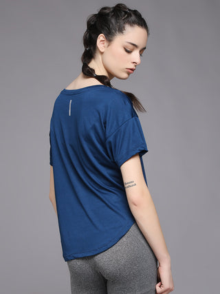 MKH Women Blue Activewear Gym T-Shirt for Running and Fitness