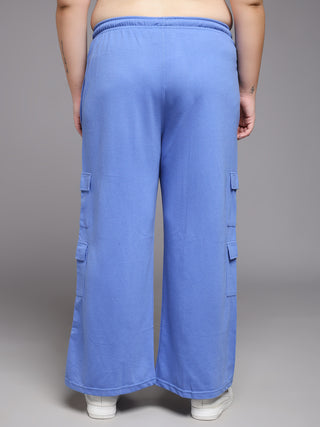 MKH Women Plus Size Blue High Waist Track Pants