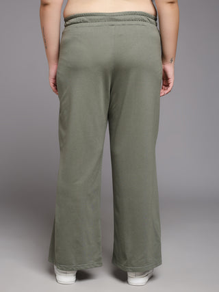 MKH Women Plus Size Green Casual Track Pants