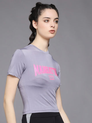 MKH Women Lavender Round Neck Fitness T-Shirt