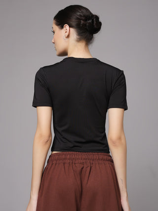 MKH Women Black Activewear Typography Print T-Shirt