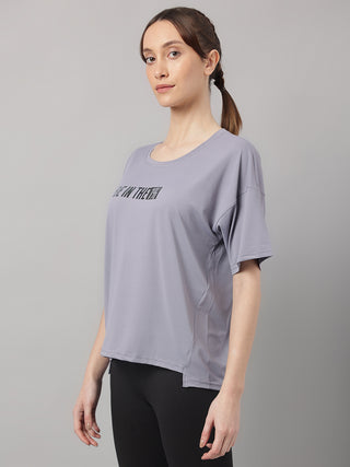 MKH Women Grey Stretch Fit Activewear T Shirt for Fitness and Running