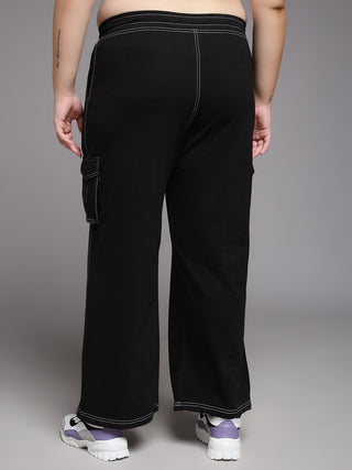 MKH Women Plus Size Black Walking Track Pants