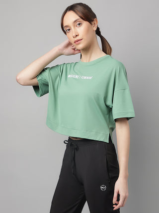 MKH Women Green Soft Fabric Fitness T Shirt for Gym Training