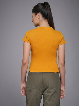 MKH Yellow Classic Crew Neck Ribbed T-Shirt