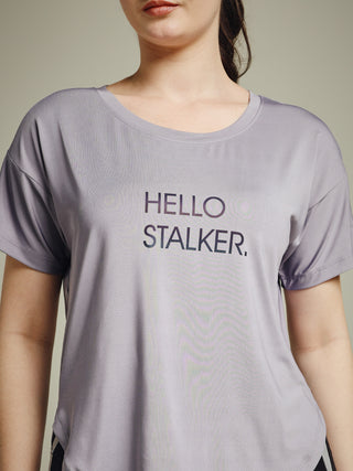 MKH Women Lavender Contemporary Statement Typography Casual T-Shirt