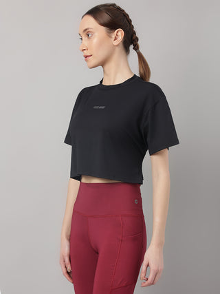 MKH Women Black Flexible Active T Shirt for Running and Gym
