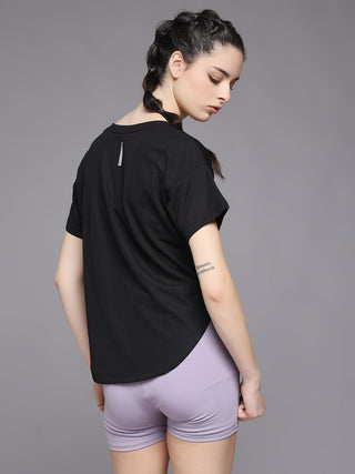 MKH Women Black Flexible Workout T-Shirt for Yoga and Training