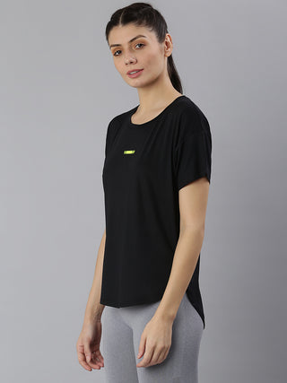 NEON 09 WOMEN BLACK DRI-FIT RELAXED FIT T-SHIRT