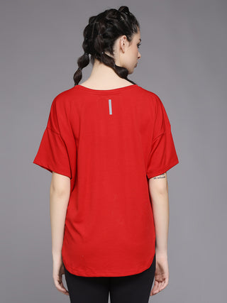 MKH Women Red Lightweight Fitness Training T-Shirt for Gym Sessions