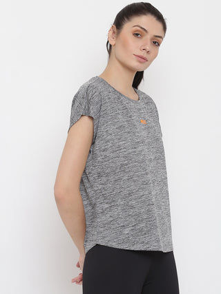 WOMEN BLACK DRI-FIT RELAXED FIT MEGA SLEEVES T-SHIRT