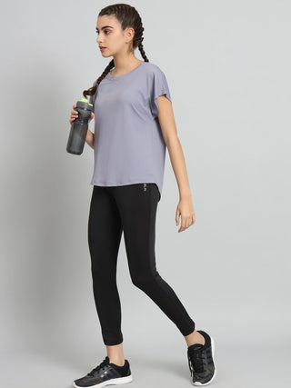 MKH Women Lavender Round Neck Sports T-Shirt