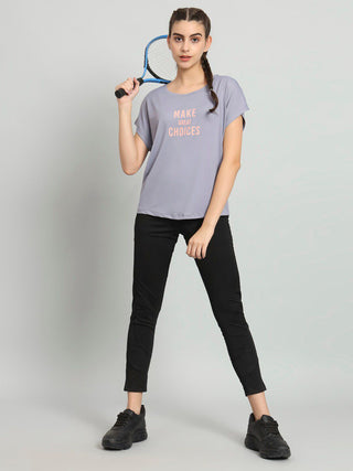 MKH Women Lavender Athletic Fit Sports T-Shirt